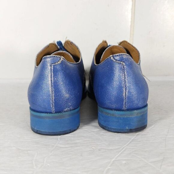 John Fluevog Women's City Angels Istanbul US7,5 Blue Leather Fluttered Oxfords - Picture 10 of 14